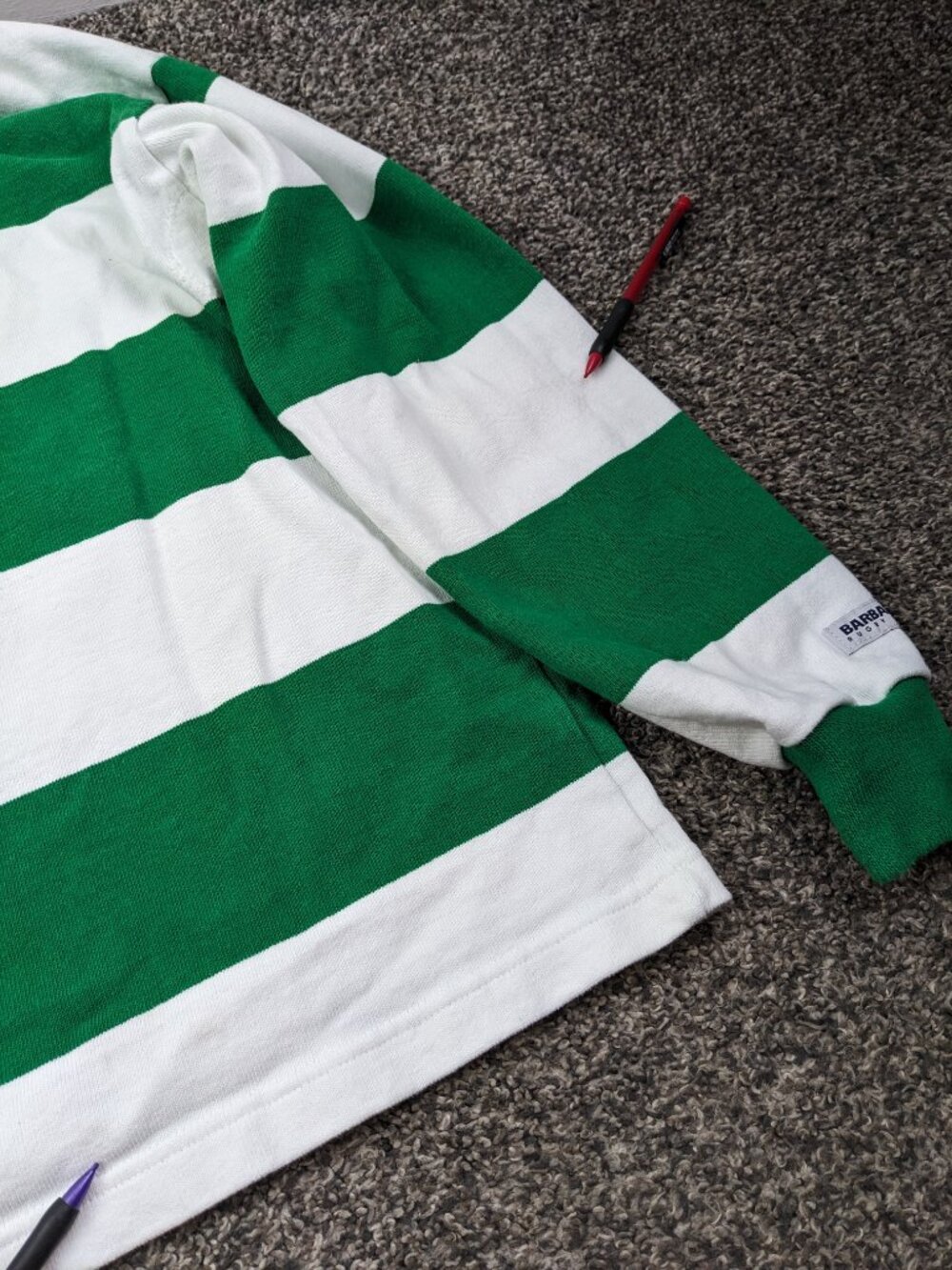 Barbarian Rugby Wear Bushmills Whiskey L/S Embroidered Green Striped Mens Small - Picture 9 of 13